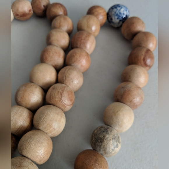 Wooden Garland Marble Blue Floral Beads Decor Farmhouse Boho Gift - Picture 4 of 7